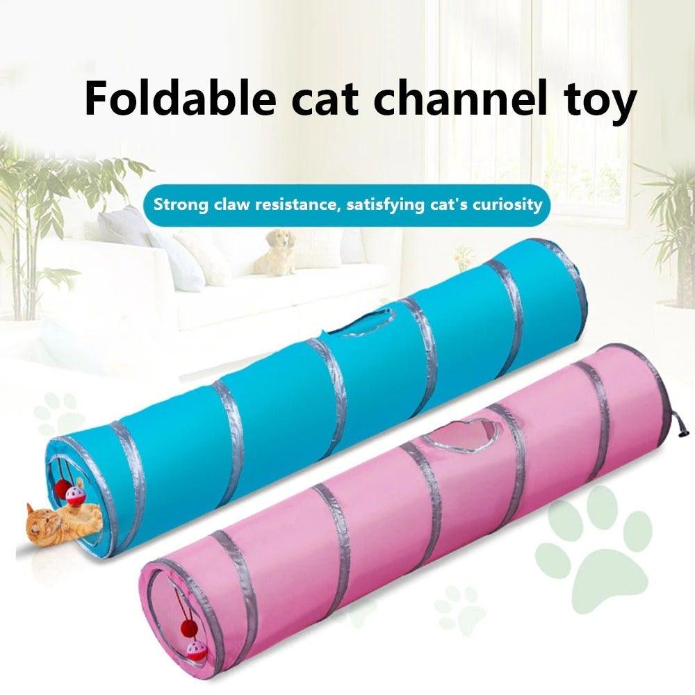 Stevvex foldable cat tunnel toy set of 2 in blue and pink with silver rings on Tampa Home & Garden Store
