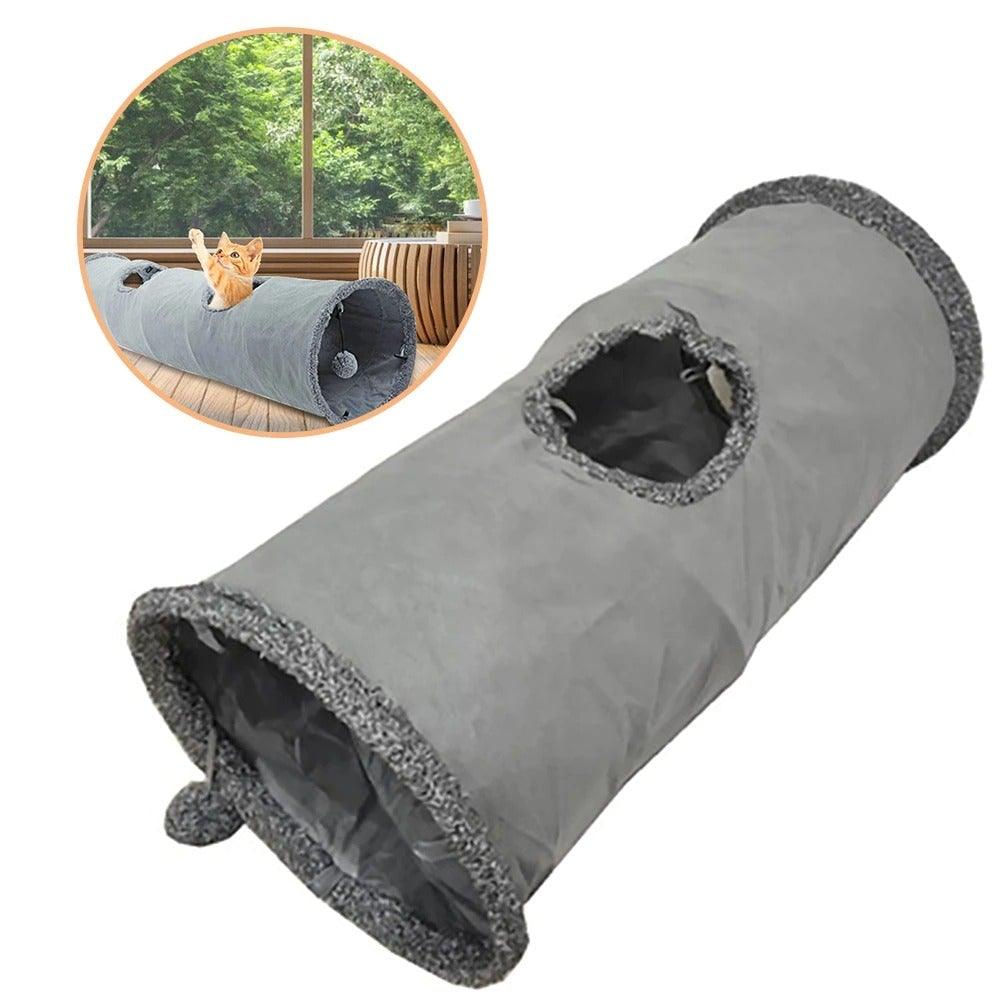 Stevvex gray cat tunnel collapsible with openings and plush trim for indoor cats on Tampa Store on Tampa Home & Garden Store
