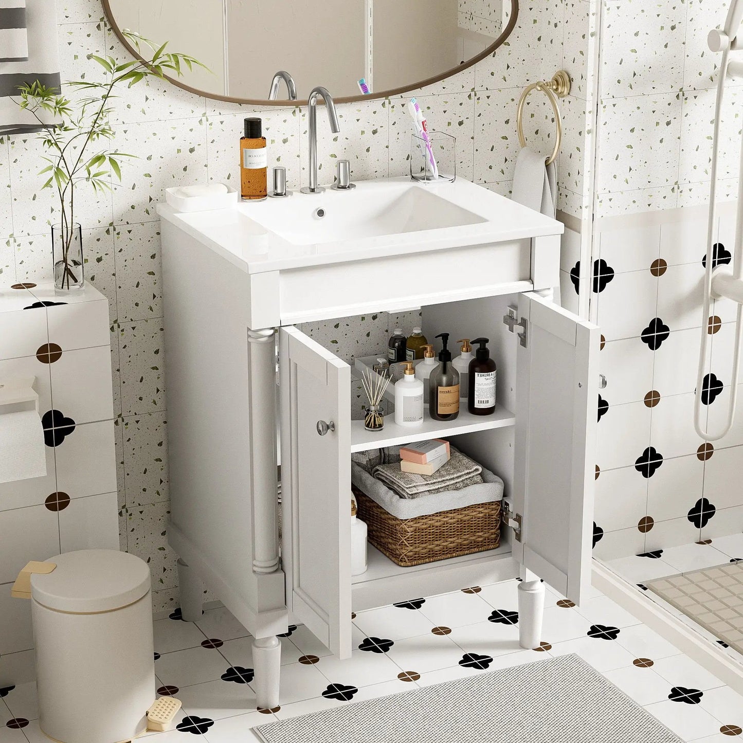 Bathroom Vanity with Top Sink and Dual Storage