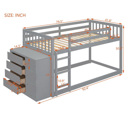 Solid Pine Bunk Bed with Drawers and Shelves