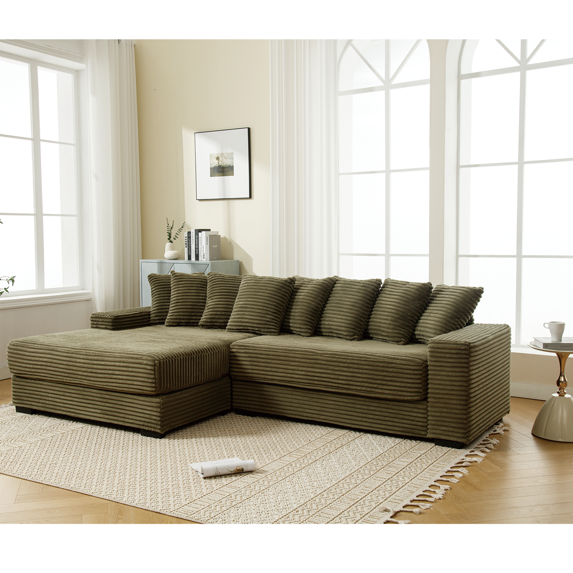 Oversized two-piece corduroy sofa with left chaise daybed brown corduroy HouseOfZazla on Tampa Home & Garden Store