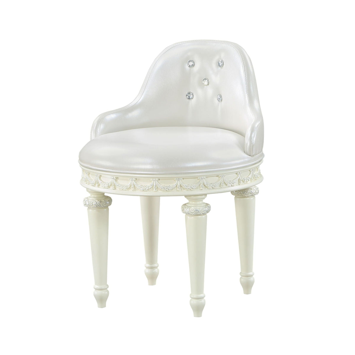 Ivory Dorothy Swivel Vanity Chair with tufted back and crystal buttons by HouseOfZazla on Tampa Home & Garden Store