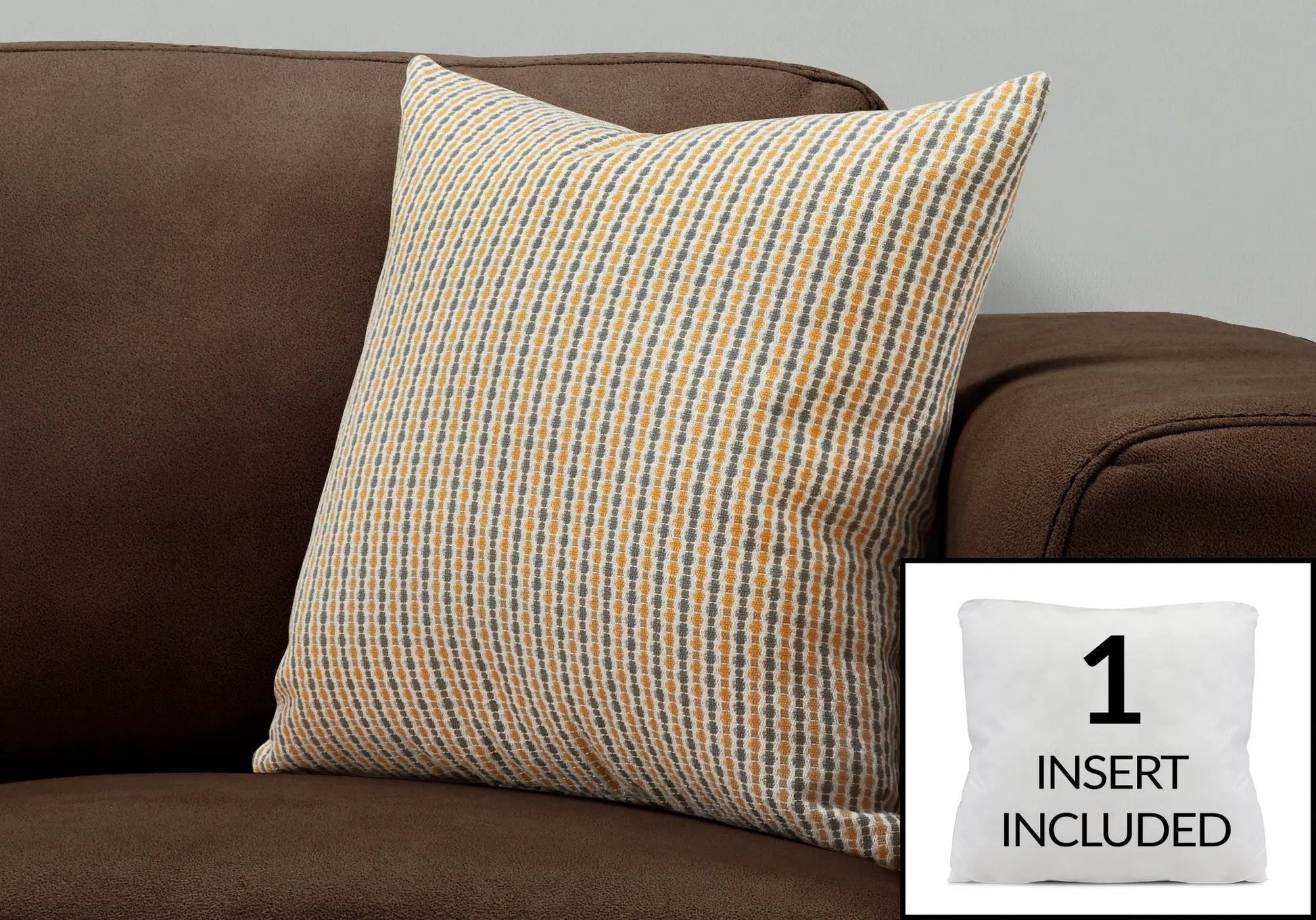 Throw pillow with orange-gray stripes; insert included; hypoallergenic; Unique Piece on Tampa Home & Garden Store