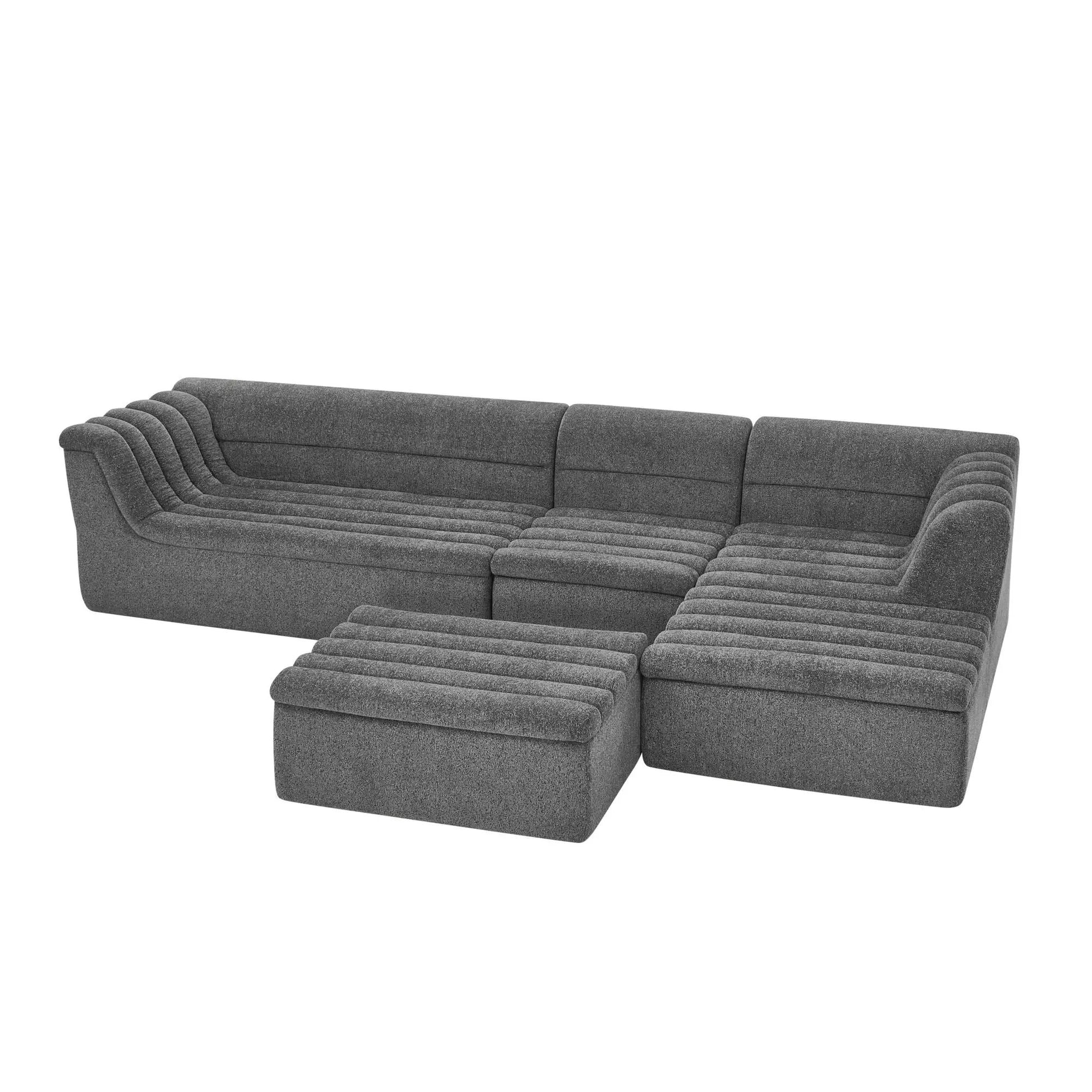 U-shaped modular sofa with chaise and movable ottoman in dark gray fabric, wave-arm two-piece on Tampa Home & Garden Store