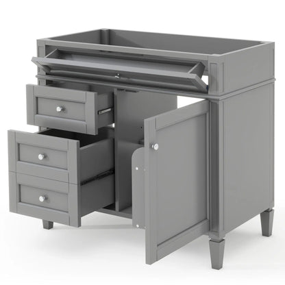 Bathroom vanity base with 2 drawers and a tip-out drawer in gray finish storage cabinet on Tampa Home & Garden Store