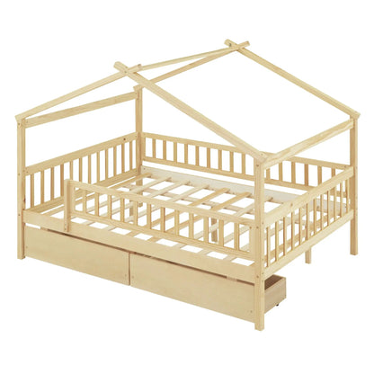 House bed frame with two underbed drawers in wood finish from Unique Piece Furniture on Tampa Home & Garden Store
