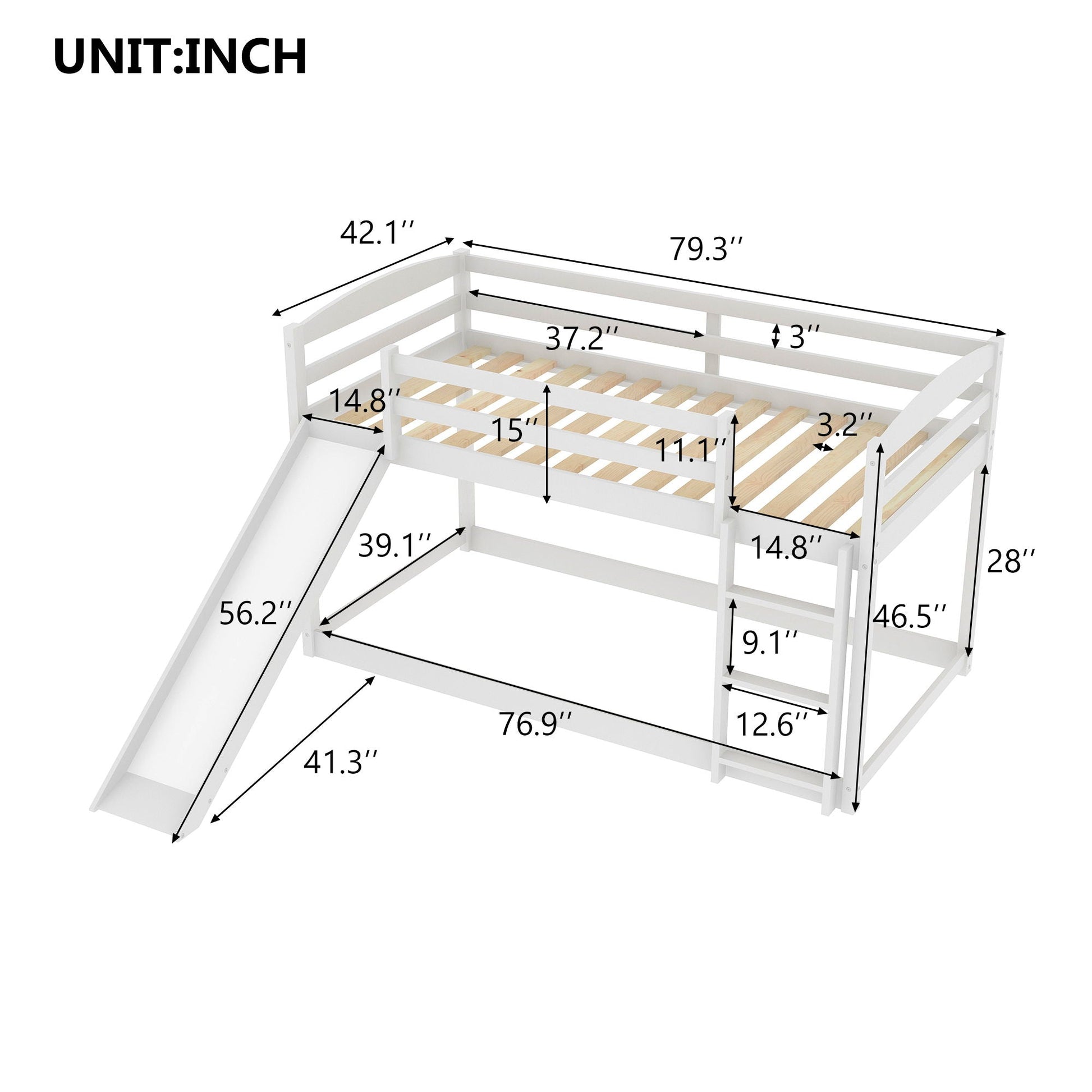 Durable bunk bed with convertible slide and ladder, white finish, HouseOfZazla on Tampa Home & Garden Store