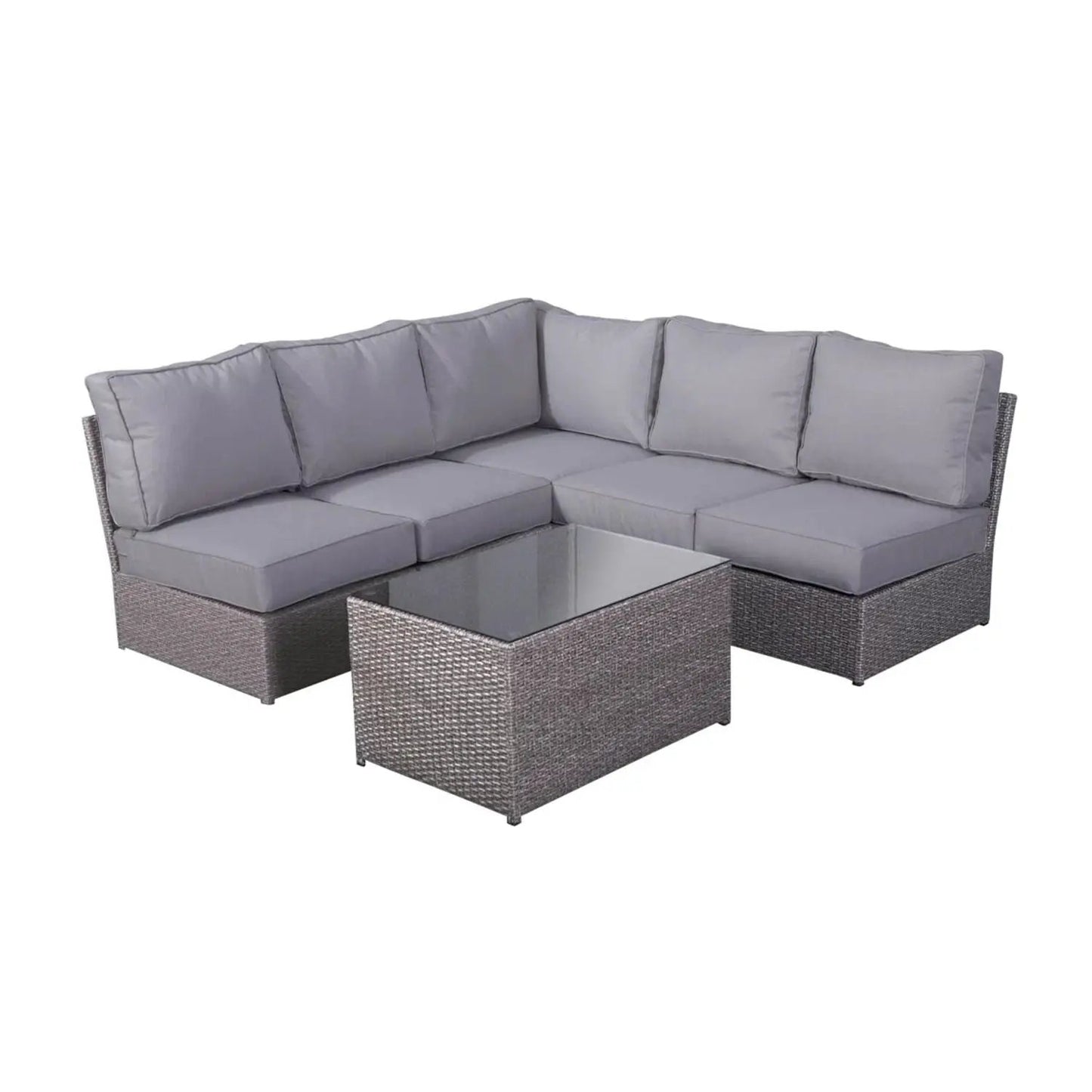 2 Piece outdoor rattan sectional set with gray cushions and glass coffee table on Tampa Home & Garden Store