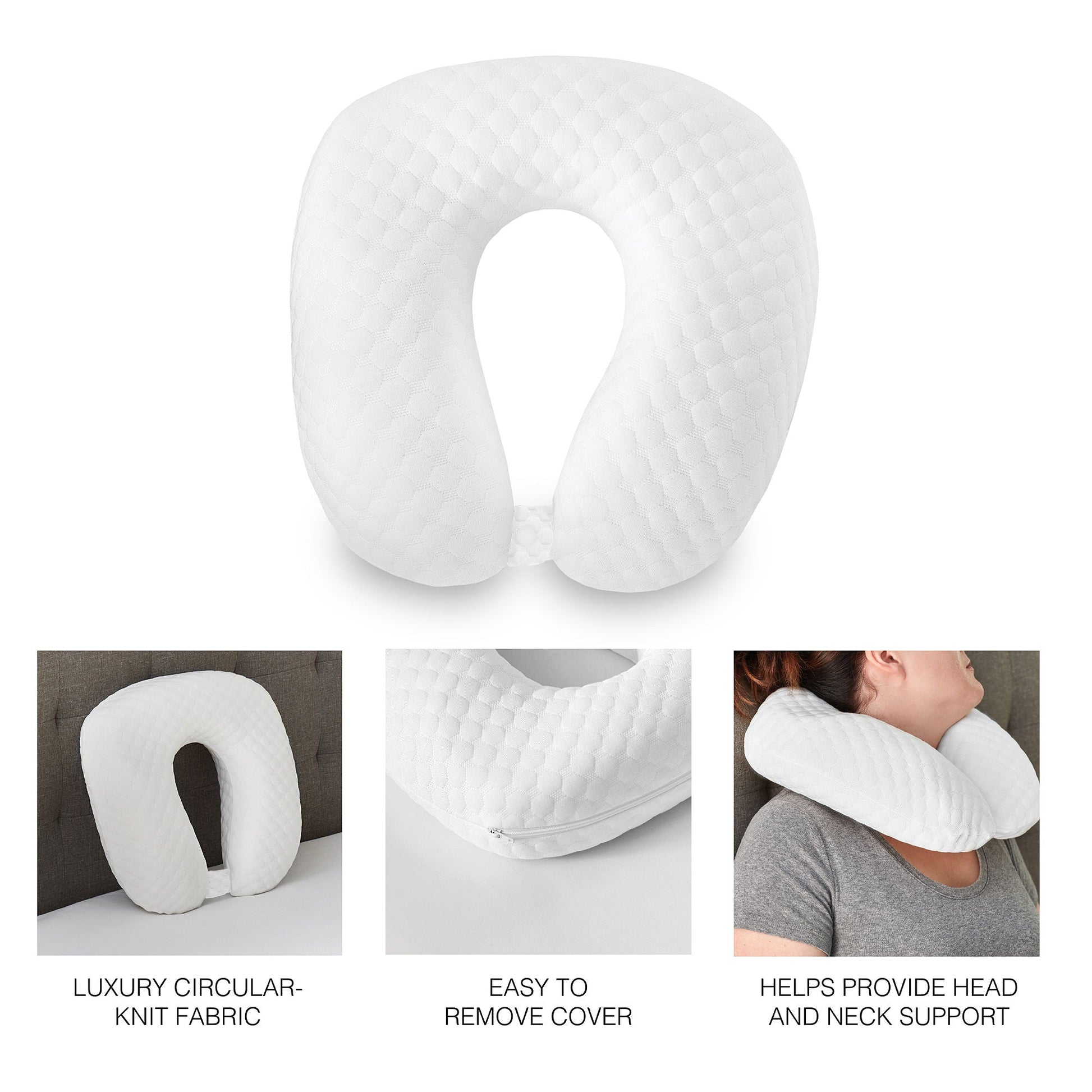 Neck pillow HouseOfZazla white circular-knit fabric removable cover head support on Tampa Home & Garden Store