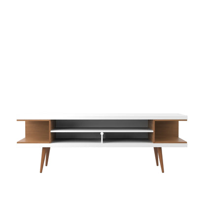 Mid-Century Modern TV Stand adjustable storage, white top, wood legs on Tampa Home & Garden Store