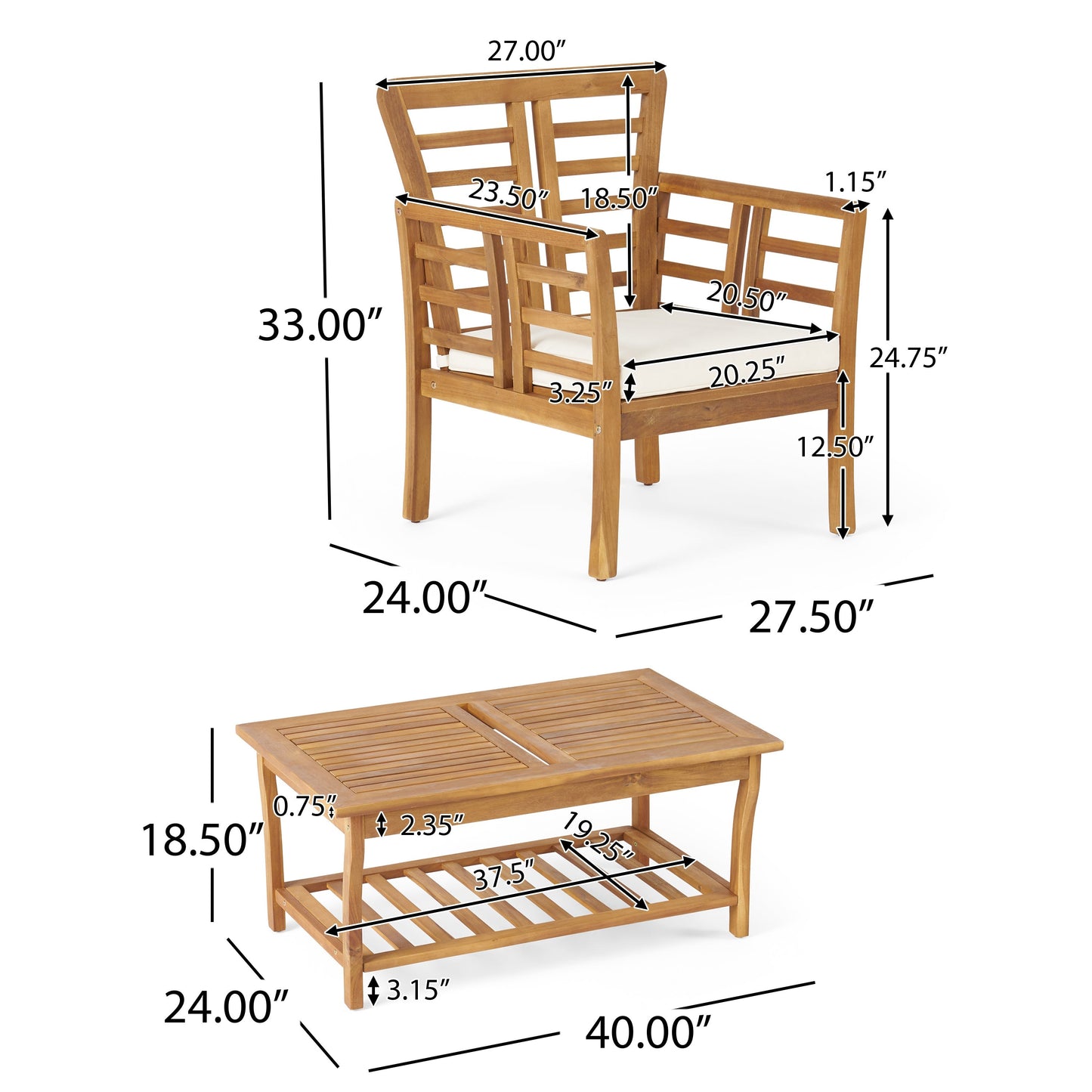 Caydon 2 Club Chairs + Table outdoor furniture set in natural wood by HouseOfZazla on Tampa Home & Garden Store