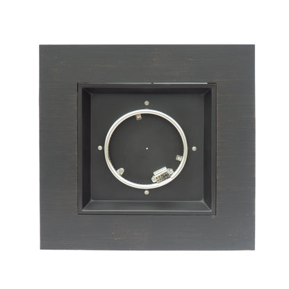 33-inch square propane fire pit in brushed brown iron with circular burner on Tampa Home & Garden Store