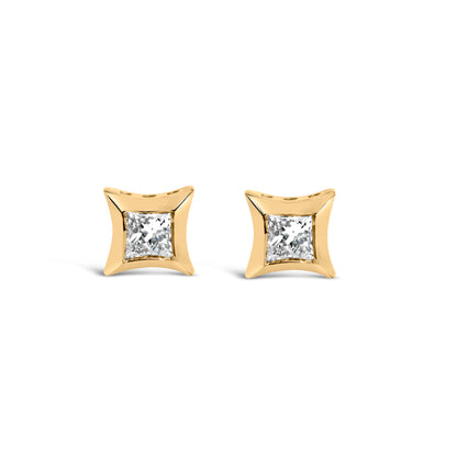 Pair of Bids.com yellow gold diamond stud earrings, 1/5 ct total weight, princess-cut on Tampa Home & Garden Store