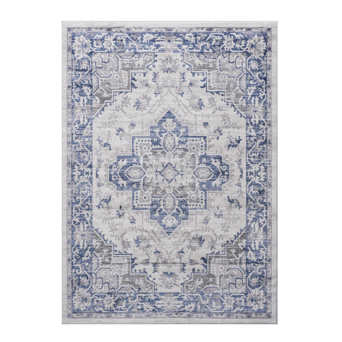 Marfi Collection Area Rug blue gray polyester easy-care, ornate medallion design on Tampa Home & Garden Store