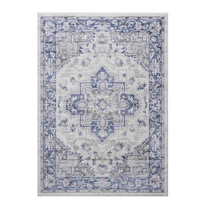 Marfi Collection Area Rug blue gray polyester easy-care, ornate medallion design on Tampa Home & Garden Store