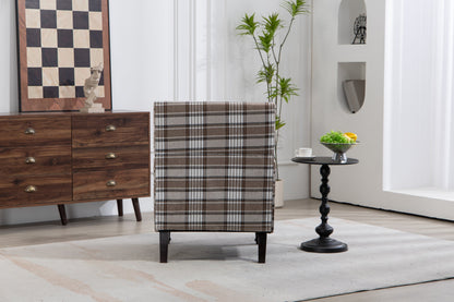 Upholstered Accent Chair with brown plaid linen fabric and nailhead trim on Tampa Home & Garden Store