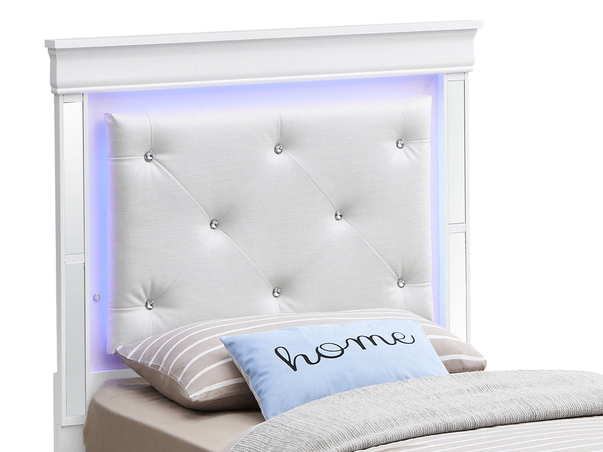 Bed with LED light accents tufted white headboard by HouseOfZazla on Tampa Home & Garden Store