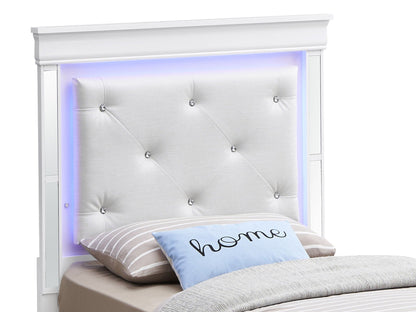 Bed with LED light accents tufted white headboard by HouseOfZazla on Tampa Home & Garden Store