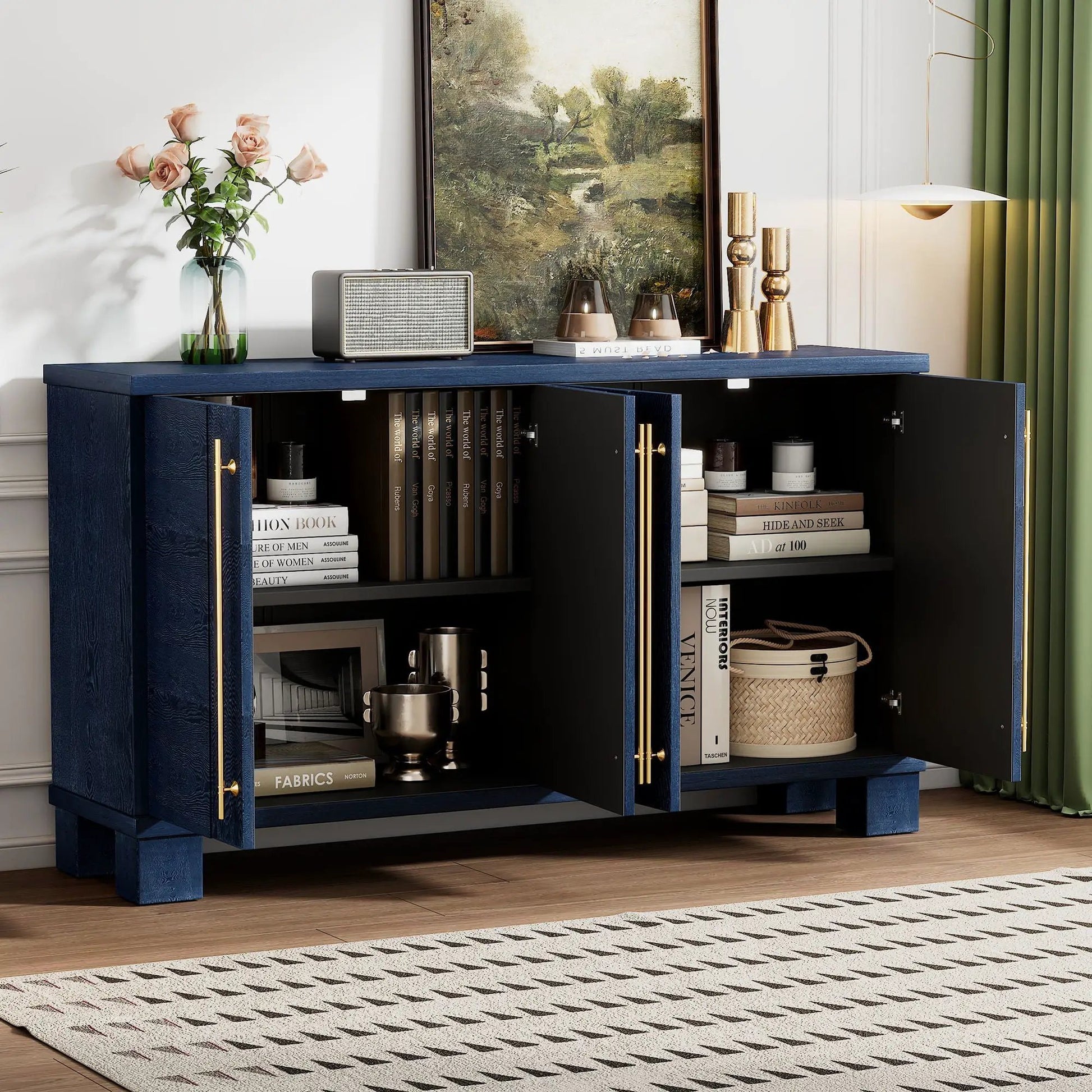 Sideboard with adjustable shelves in navy blue with gold hardware Unique Piece Furniture on Tampa Home & Garden Store