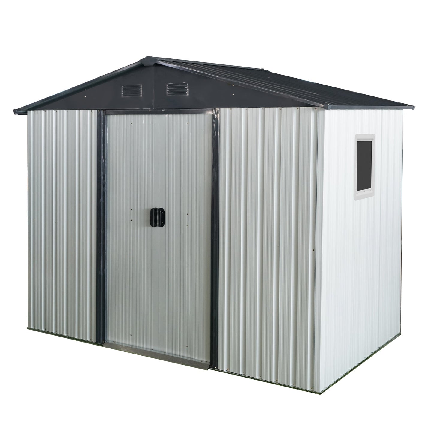8ft x 4ft outdoor metal storage shed with window, silver walls and dark roof by HouseOfZazla on Tampa Home & Garden Store