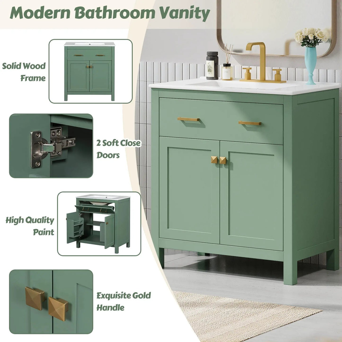 Bathroom Vanity Ceramic Sink and Soft Close Doors