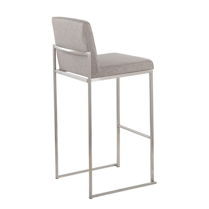 High back barstool with upholstered gray fabric seat and back, stainless steel frame on Tampa Home & Garden Store