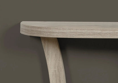 Accent Console Table for Entryway in Taupe wood finish with rounded top and angled leg detail on Tampa Home & Garden Store