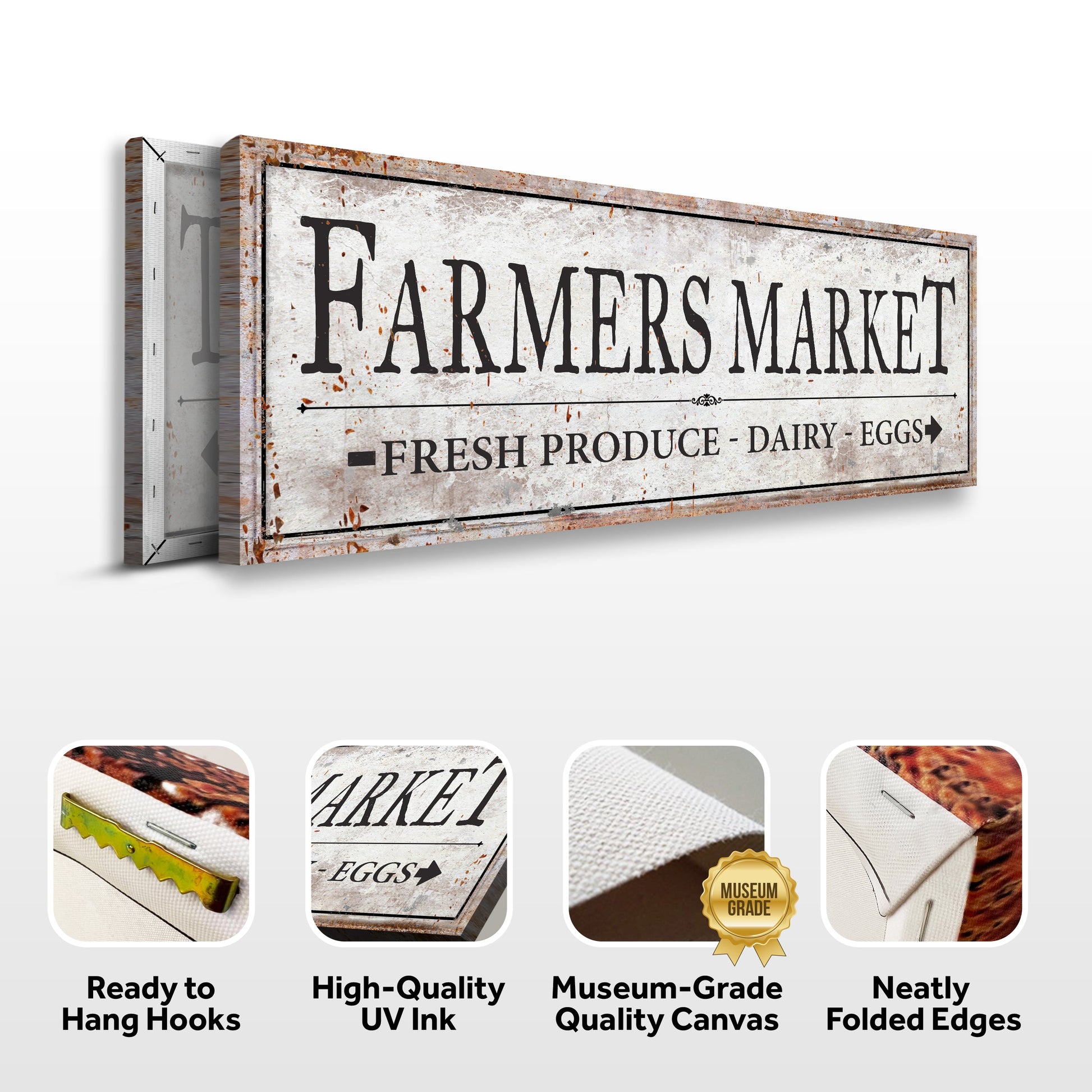 Farmers Market Sign III canvas by Tailored Canvases, rustic with black serif text on Tampa Home & Garden Store