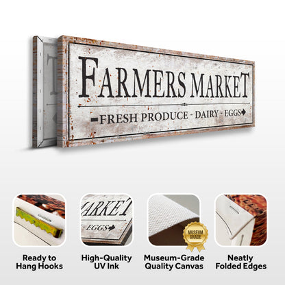 Farmers Market Sign III canvas by Tailored Canvases, rustic with black serif text on Tampa Home & Garden Store