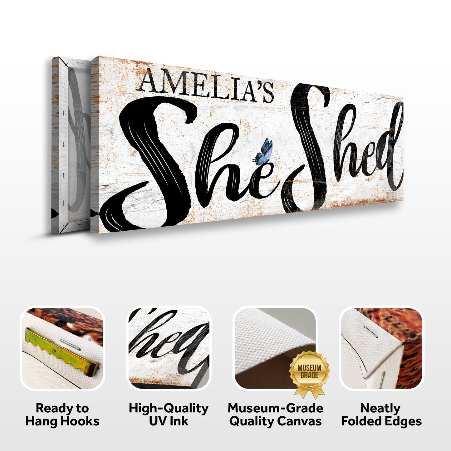 Personalized She Shed Sign VIII canvas rustic wood script Tailored Canvases on Tampa Home & Garden Store