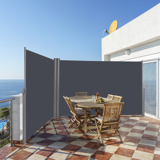 237 x 63 Inch Patio Retractable Double Folding Side Awning Screen Divider - Tampa Home & Garden Store