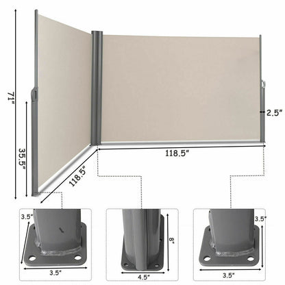 237 x 71 Inch Patio Retractable Double Folding Side Awning Screen Divider - Tampa Home & Garden Store