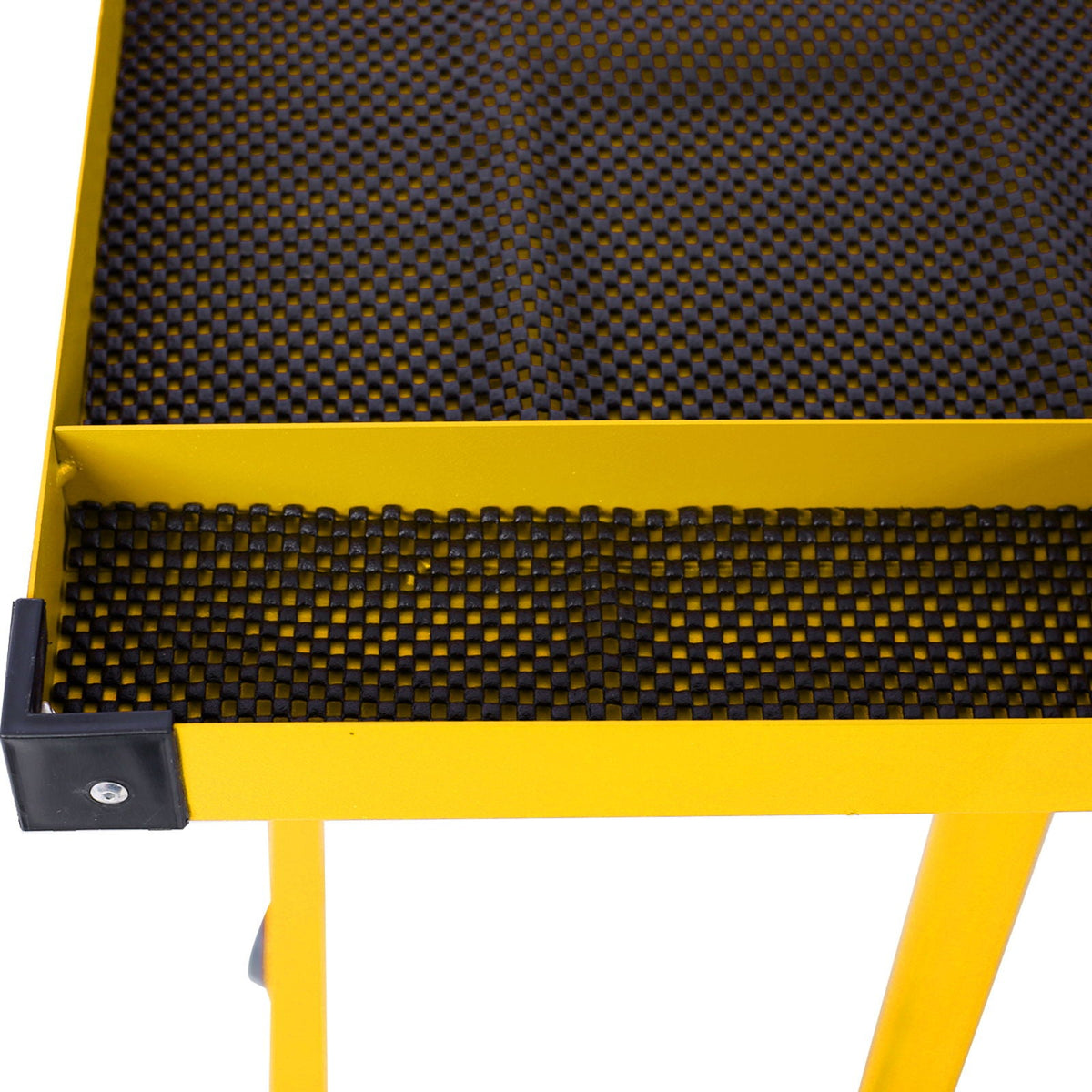 Adjustable Tear Down Work Table with Drawer yellow metal frame and perforated top on Tampa Home & Garden Store