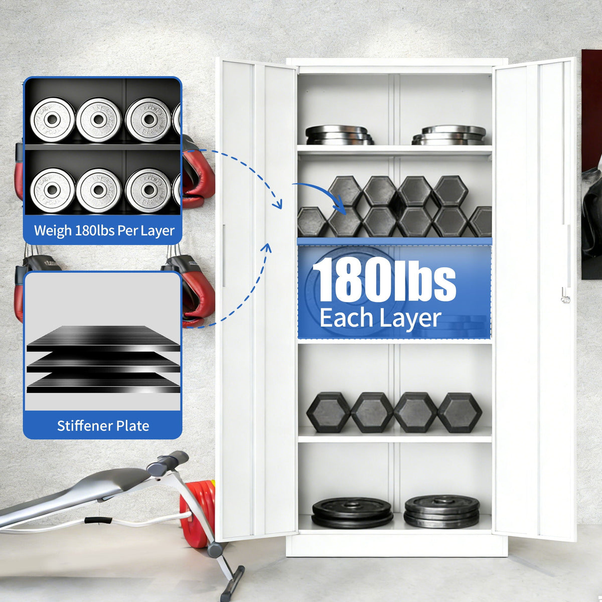 Steel garage storage cabinet with adjustable shelves and lock, white by HouseOfZazla on Tampa Home & Garden Store