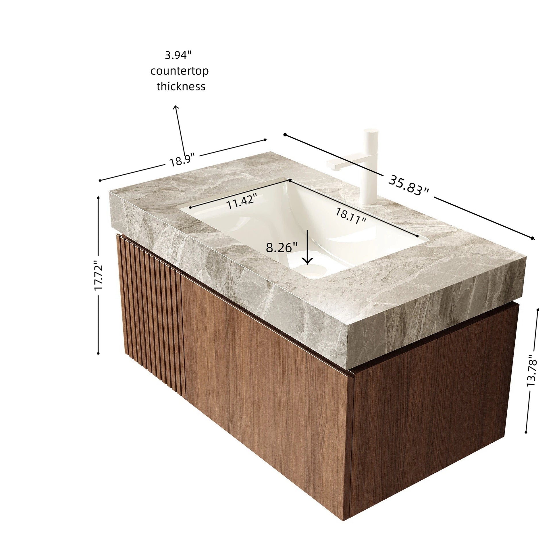 MURI 36-inch floating bathroom vanity with sink and marble countertop, plywood storage cabinet on Tampa Home & Garden Store
