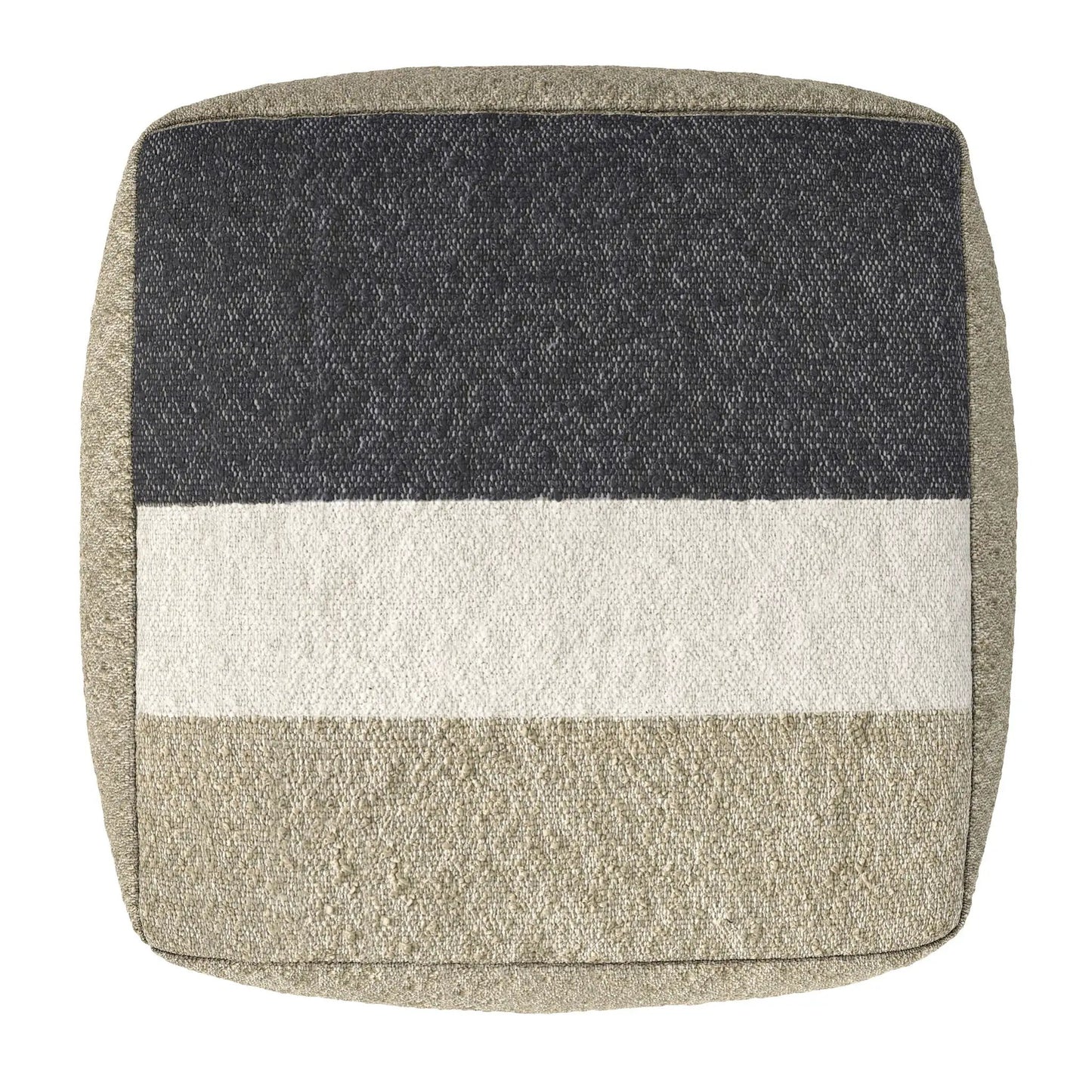 Clay square pouf upholstered in charcoal top and beige base textured weave on Tampa Home & Garden Store