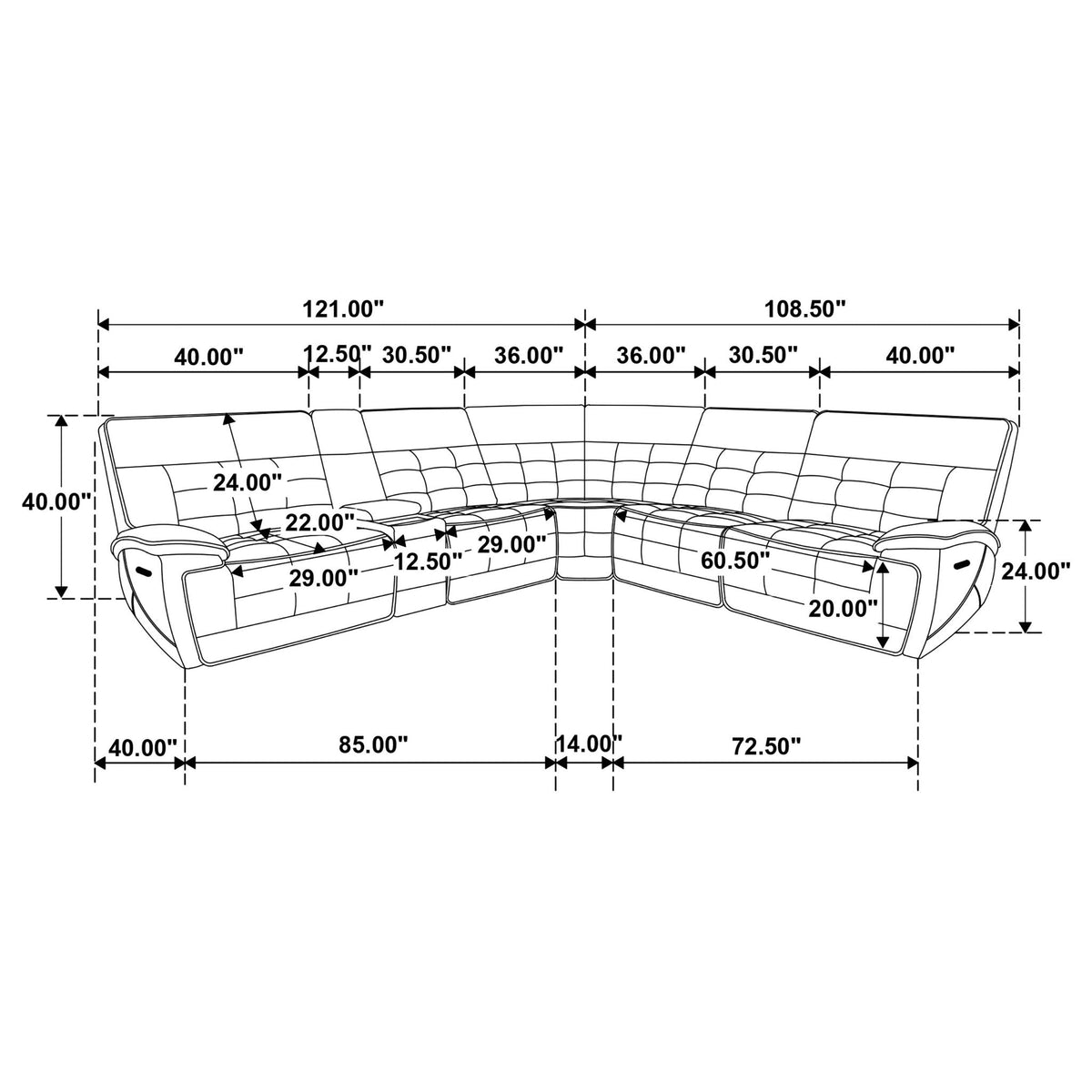 Hayden dual power reclining sectional sofa black dimensioned schematic by HouseOfZazla on Tampa Home & Garden Store