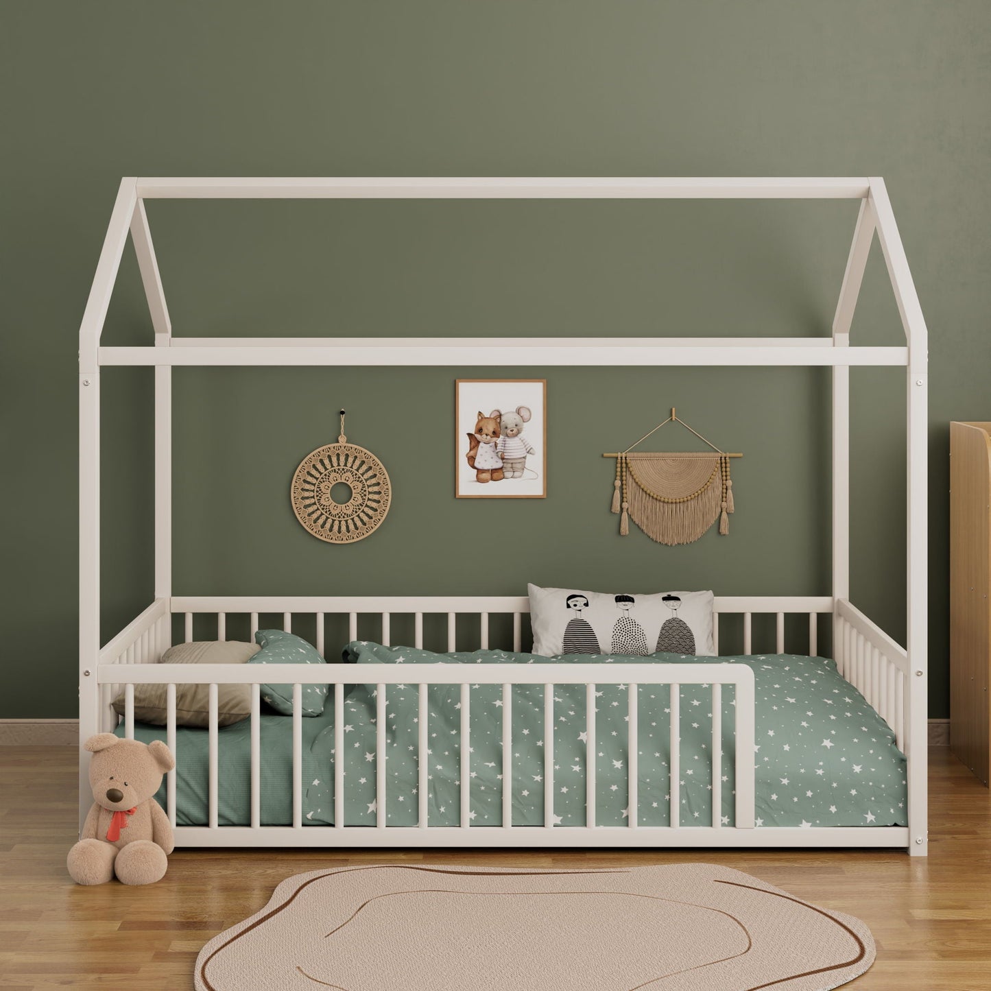 Cozy Montessori House Floor Bed and a Safety Rail
