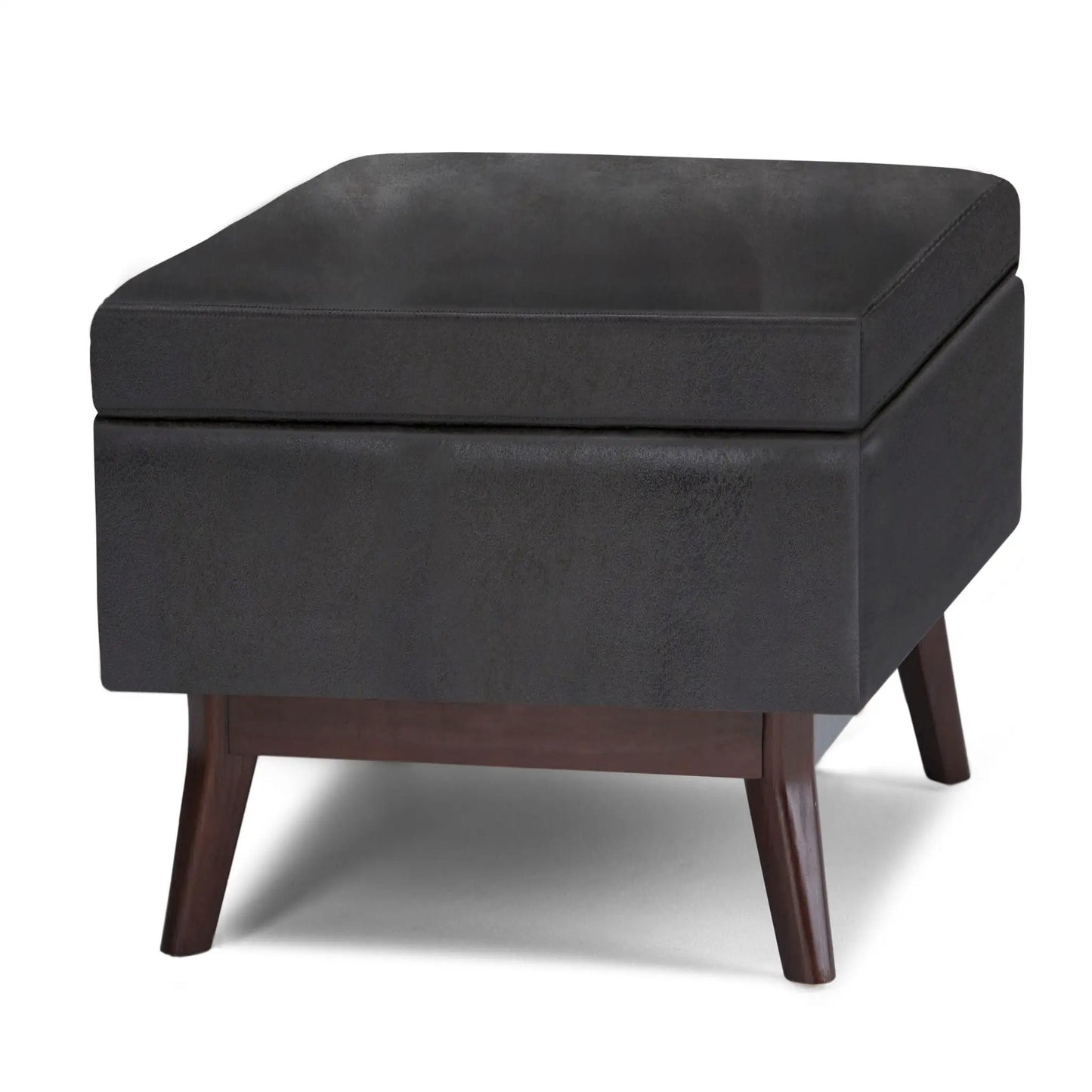 Owen upholstered rectangular storage ottoman, charcoal faux leather with wood legs on Tampa Home & Garden Store
