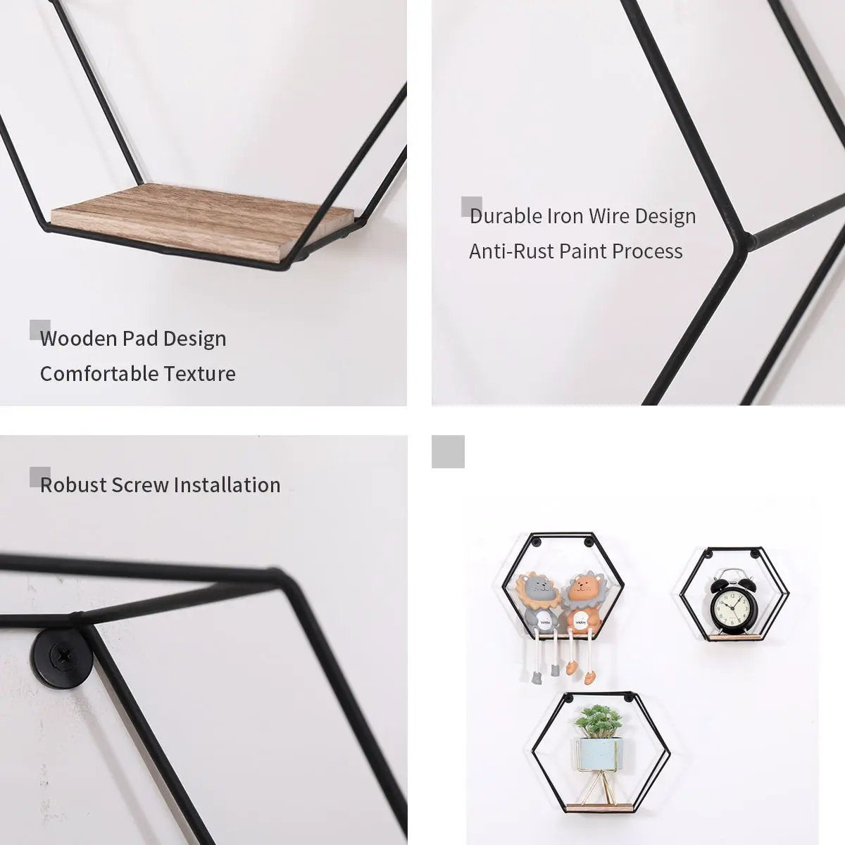 Hexagonal Wall Shelves Set of 3 in Black