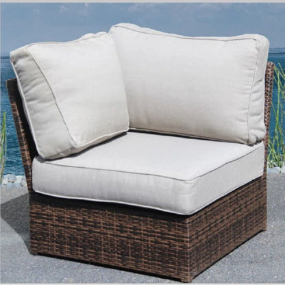Shick Corner Wedge Patio Chair with Cushions beige cushions wicker frame by HouseOfZazla on Tampa Home & Garden Store