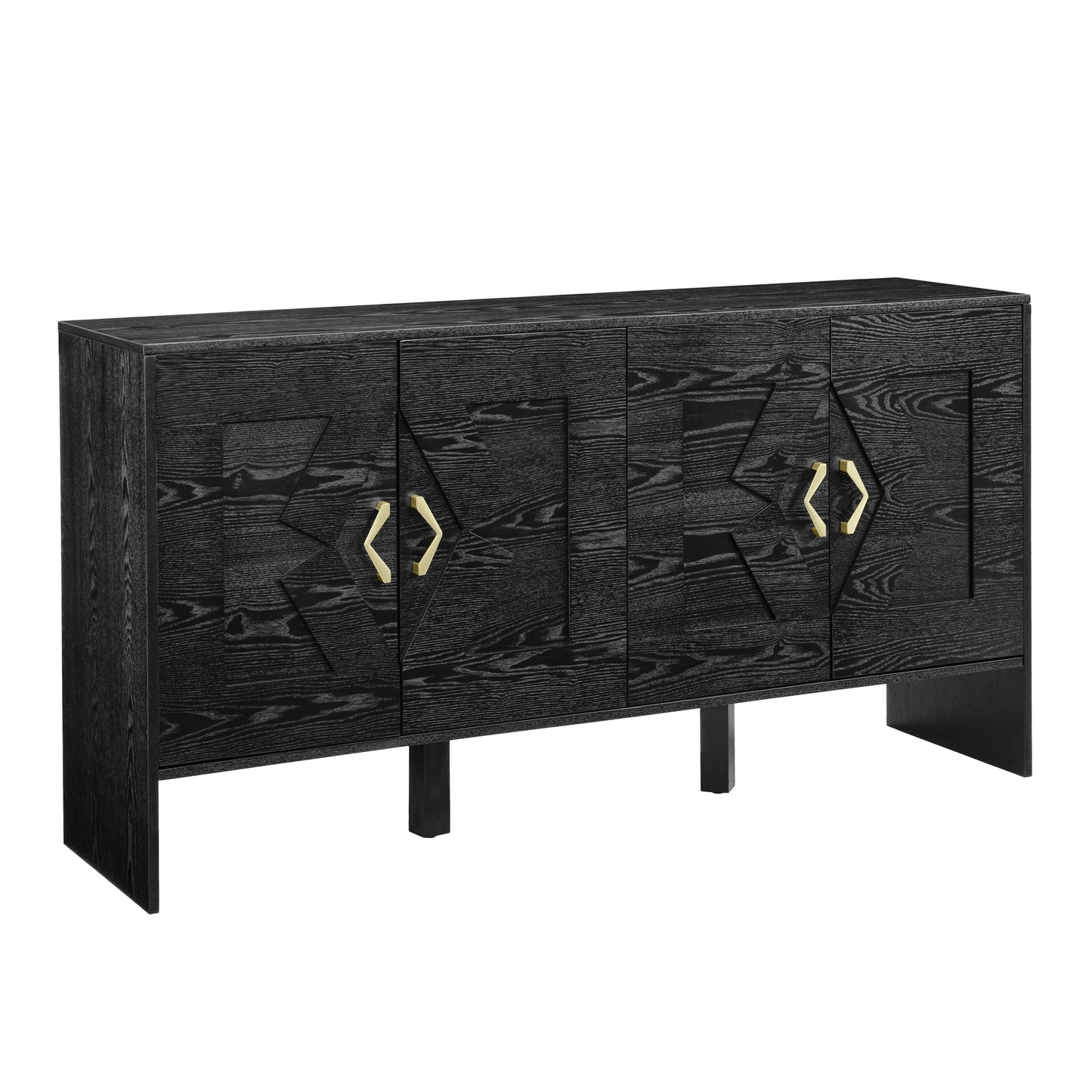 60in mid-century modern black wood sideboard with diamond doors and gold handles for storage on Tampa Home & Garden Store