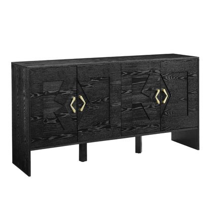60in mid-century modern black wood sideboard with diamond doors and gold handles for storage on Tampa Home & Garden Store