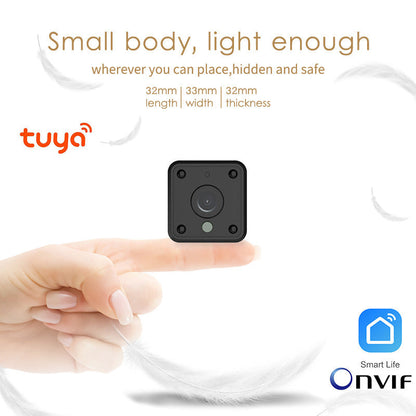 Smart camera compact black square action cam by Tuya with center lens, Onvif/Smart Life logos on Tampa Home & Garden Store