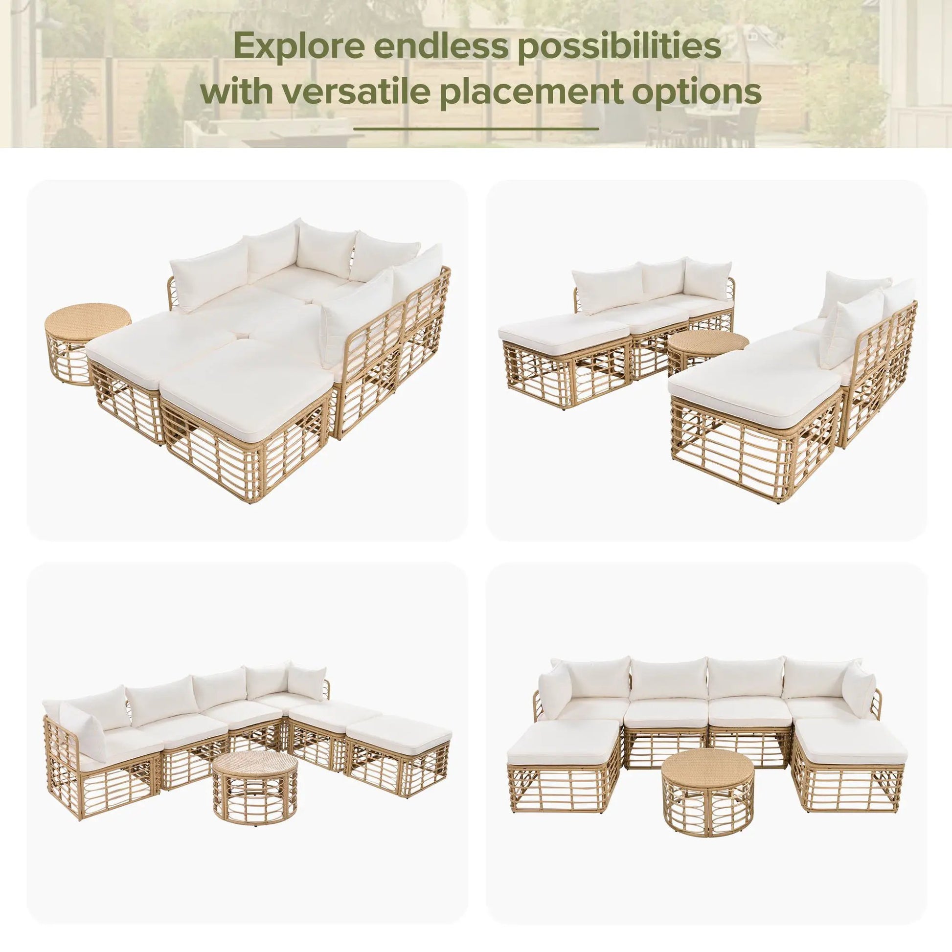 7-piece all-weather rattan outdoor sectional with thick white cushions by Unique Piece Furniture on Tampa Home & Garden Store