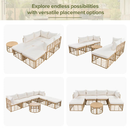 7-piece all-weather rattan outdoor sectional with thick white cushions by Unique Piece Furniture on Tampa Home & Garden Store
