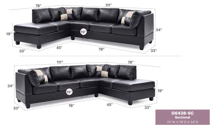 Malone Comfort Sectional by HouseOfZazla, black leather stationary L-shaped with chaise on Tampa Home & Garden Store