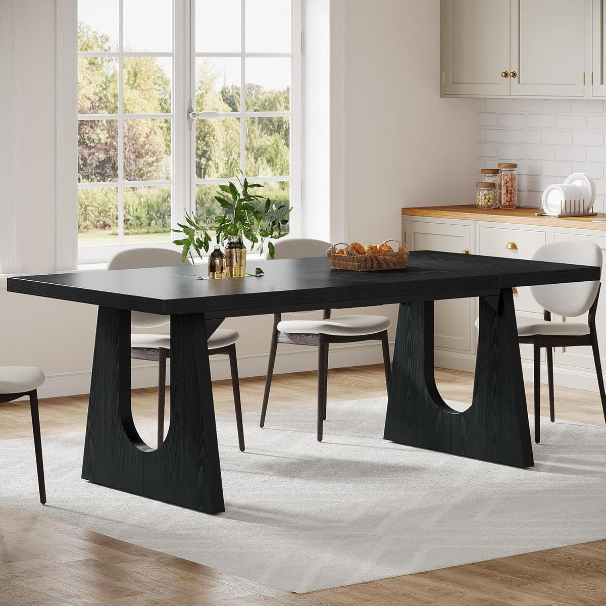 Dining Large Rectangular Kitchen & Dinner Table by HouseOfZazla, black wood, pedestal legs on Tampa Home & Garden Store