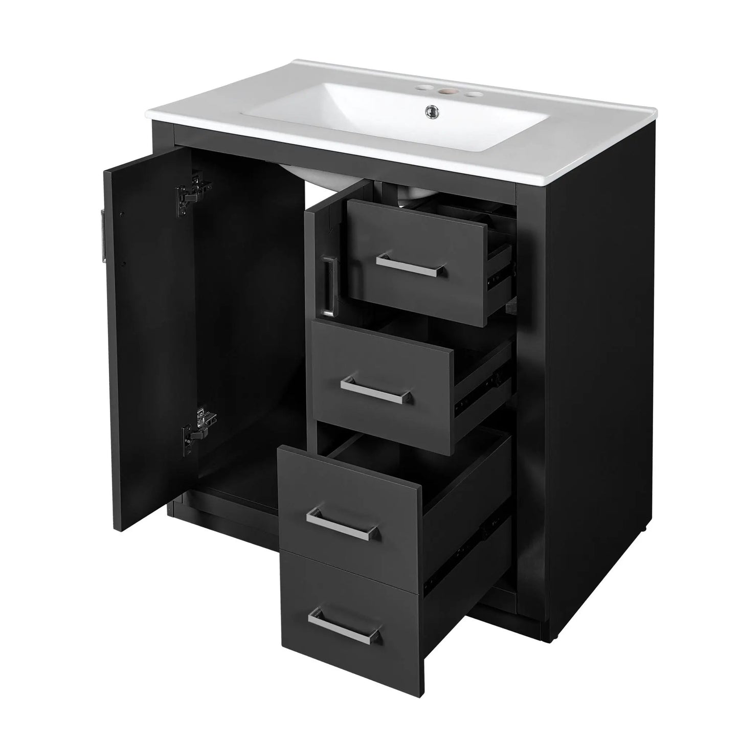 Bathroom vanity with sink in black cabinet, 3 drawers, soft-close doors, Unique Piece Furniture on Tampa Home & Garden Store