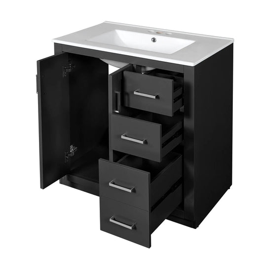 Bathroom vanity with sink in black cabinet, 3 drawers, soft-close doors, Unique Piece Furniture on Tampa Home & Garden Store